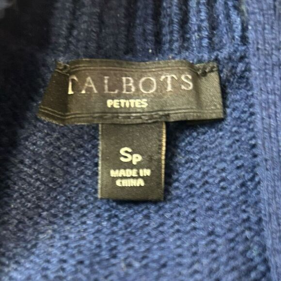 TALBOTS Blue Green Jeweled Crystal Embellished Sweater S Petite Lambswool Blend - Picture 8 of 14